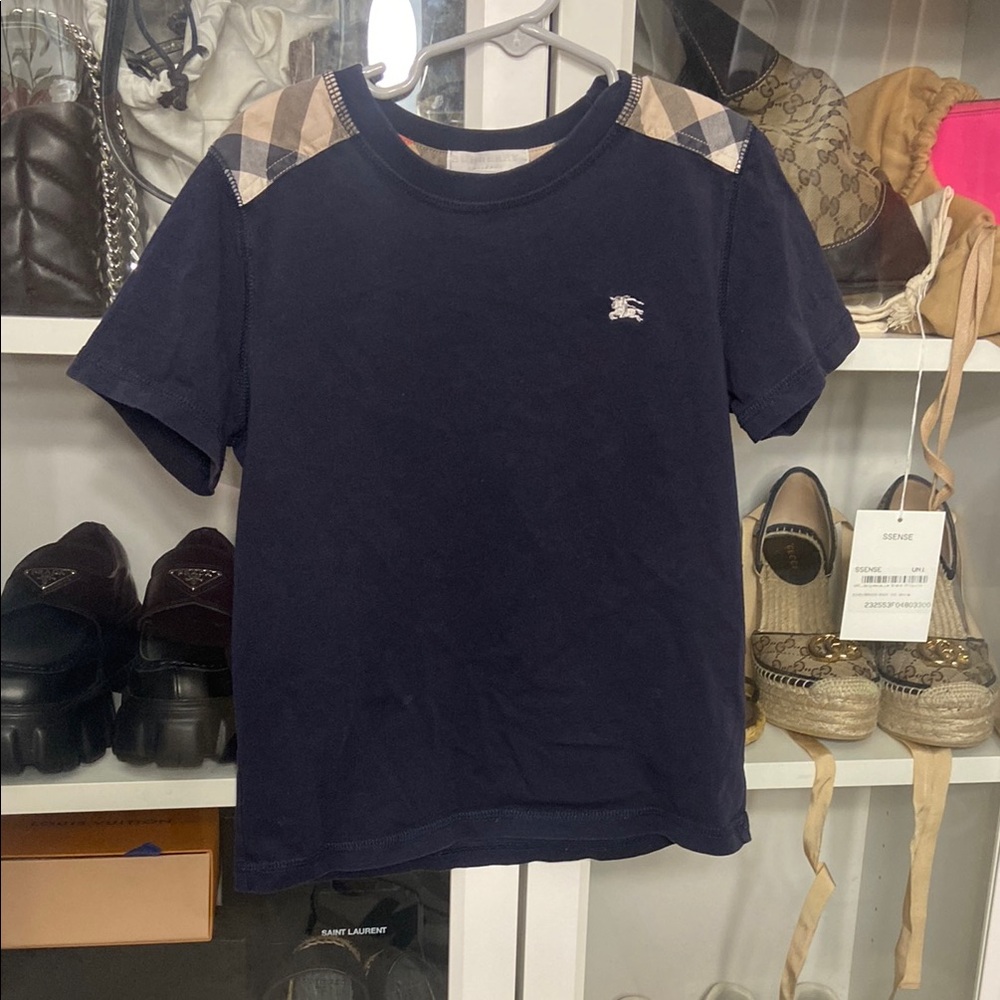Kids Navy Blue Shirt with Checkered Accents